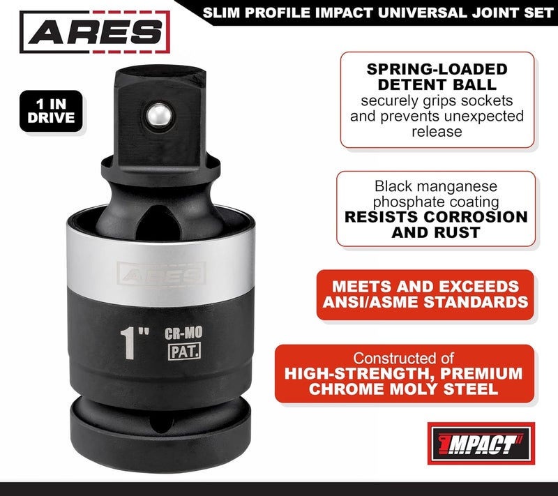 ARES 2061002 – وصلة عالمية رفيعة بقطر 1 إنش – وصلة U مصنفة للاستخدام الشاق مع تصميم رفيع لتحسين الوصول – زاوية دوران 360 درجة - Image 1